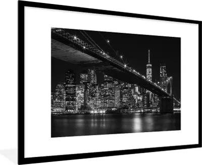Produktbild von MuchoWow® Gerahmtes Poster New York - Brooklyn - Brücke 90x60 cm - Poster mit Schwarzem Bilderrahmen Wandposter Rahmen Foto Bilder - Wanddekoration - Fotos