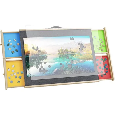 Produktbild von Puzzletisch für 2000 Teile, mit 4 Schubladen, Puzzelbrett winkelverstellbar, Puzzlematte, 104 x 79 cm