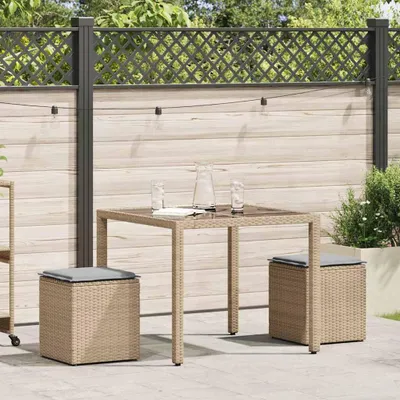 Image de vidaXL Tabouret de jardin avec coussin 2 pcs. Beige 40x40x43 cm Poly rotin