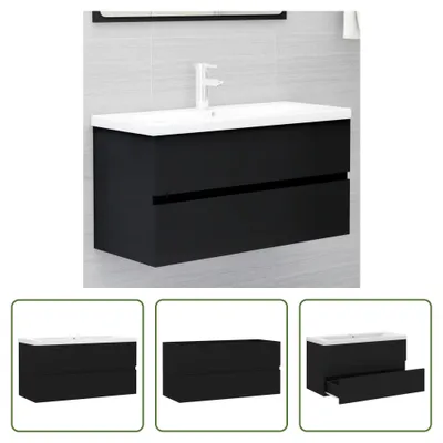 Immagine prodotto di The Living Store Mobiletto con lavabo incorporato in legno nero