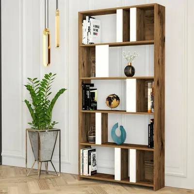 Produktbild von Dmora Bücherregal Algieba 90x20x180 cm Braun 5 Böden, Bibliothek