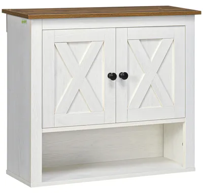 Produktbild von Wandh?ngender Badezimmerschrank mit Tš¹ren und einem offenen Fach, Ma?e 60 x 19,5 x 52,5 cm, wei?