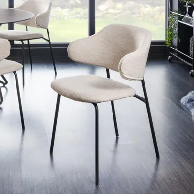 Produktbild von Moderner Stuhl MODA grau greige Bouclé Metallbeine