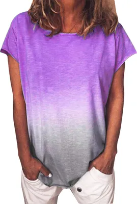Produktbild von Plus Size Frauen Casual Tie Dye T-Shirt Sommer Rundhalsausschnitt Kurzarm T-Shirt Top Lila XL