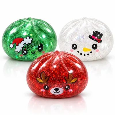 Zdjęcie produktu dla Antystresowa zabawka "Dumpling Squishy XXL" świąteczna, średnica 9 cm – zabawka do ściskania i ugniatania, idealna do biura, szkoły i codziennego użytku (1 sztuka, wzór świąteczny XXL, średnica 9 cm, wzór losowy)