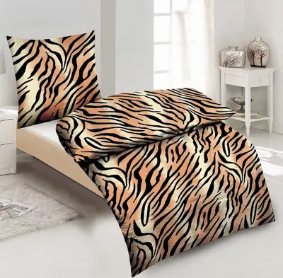 Produktbild von 2-tlg Mikrofaser Bettwäsche Set Bettgarnitur Bettbezug 135x200 + 80x80 cm Tiger Katze Tierfell