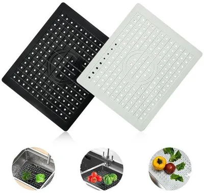 Produktbild von Unyqoos® 2er-Set Silikon-Spülbeckenmatten 31 x 26 cm (Weiß & Schwarz) – Antirutsch, spülmaschinenfest, flexible Abtropf- und Schutzmatte