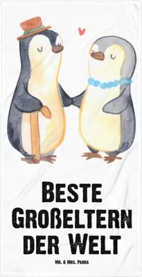 Produktbild von Mr. & Mrs. Panda Duschhandtuch Pinguin Beste Großeltern der Welt - Weiß - Geschenk, Strandlaken, Handtuch, Oppa, Geschenkidee, Enkelkind, Strandtuch, Badelaken, Oma