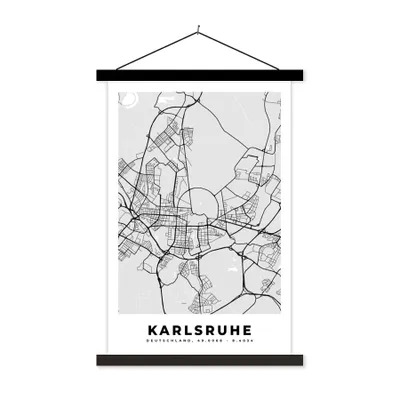 Produktbild von MuchoWow® Textilposter Stadtplan - Karte - Karlsruhe - Deutschland 120x180 cm mit schwarzem Rahmen - Fotos