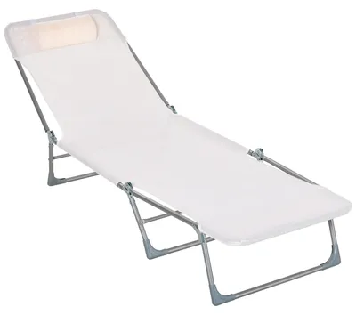 Produktbild von Klappbare Gartenliege mit verstellbarer Rš¹ckenlehne und Kissen, aus Metall und Texteline, 182 x 56 x 28 cm, Creme