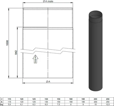 Produktbild von Ø 180 mm Ofenrohr 100 cm - gussgrau