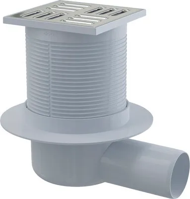 Produktbild von Alcadrain Bodenablauf 105 mm x 105 mm mit waagerechten Abgang DN 50 mm, Edelstahl Rost, Kombi-Geruchsverschluss SMART