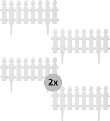 Four white picket fence sections arranged in a collage.