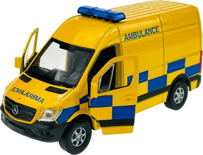 Image de Welly Mercedes-Benz Sprinter W906 Transporter Jaune Ambulance 1/34-1/39 Modèle de voiture en métal Die Cast Nouveau dans la boîte