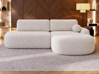Produktbild von GrainGold Ecksofa L-Form Rechts Aurio O - Ecksofa mit Schlaffunktion und Bettkasten - Moderne Ecksofa, Wohnzimmer Ecksofa - Eckcouch Creme (Lambi 01)