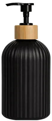 Produktbild von Seifenspender 500 ml, schwarze Pumpflasche im Holz-Look, Badezimmer