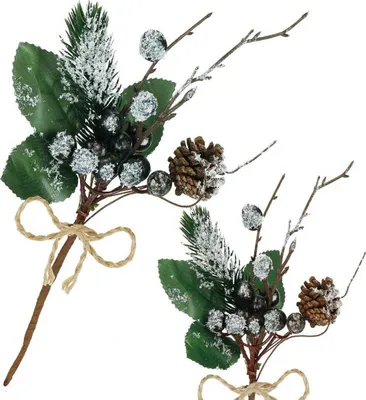 Immagine prodotto di Ramoscello con bacche nere e pigna 25 cm, decorazione natalizia