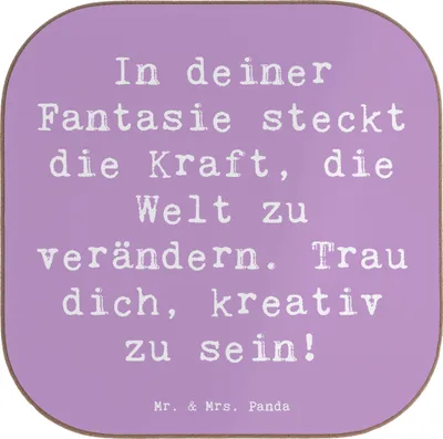 Produktbild von Mr. & Mrs. Panda Untersetzer für Gläser Spruch Die Freude an der Kreativität entdecken - Lavendeltraum - Geschenk, Zuversicht, Motivation, mutig, Ideen, bieruntersetzer
