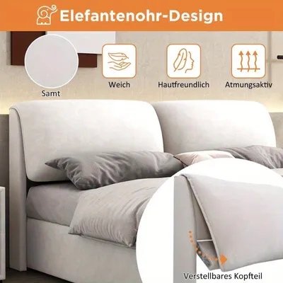 Productafbeelding van Hydraulisch gestoffeerd tweepersoonsbed met opbergruimte 180x200 cm beige fluweel