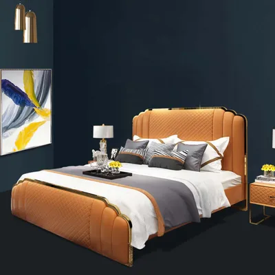 Produktbild von Design Schlafzimmer Lederbett 3tlg. Set 2x Nachttisch Betten Luxus Möbel Konsole