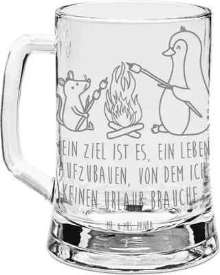 Produktbild von Mr. & Mrs. Panda Seidel Pinguin Lagerfeuer - Transparent - Geschenk, Glaskrug, Bierkrug Glas, Job, Marshmallows, Mit Gravur, Krug, Humpen, Motivation, Arbeit, Maus