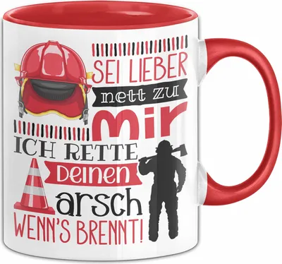 Produktbild von Feuerwehr Tasse Geschenk Für Feuerwehrmann Sei Lieber Nett Zu Mir (Rot)