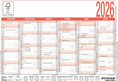 Produktbild von 2026 Zettler Arbeitstagekalender A6