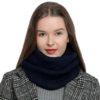 Produktbild von Warmer und weicher Damen Winter Schlauchschal Rundschal Strickmuster dunkelblau