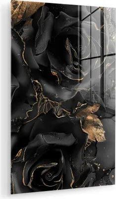 Produktbild von MuchoWow Glasbilder - Bilder auf Wandbild - Foto auf Glas Rosen - Schwarz - Blumen - Gold 20x30 cm Wanddekoration aus Glas - Acrylglasbild - Acrylbilder - Acrylglas