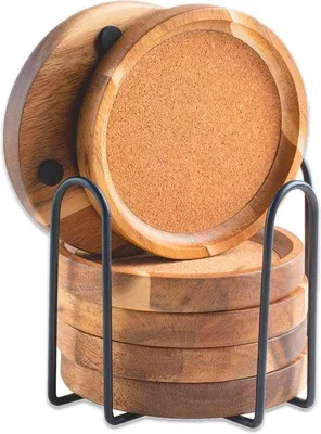 Produktbild von Holz-Untersetzer für Gläser, Holz-Untersetzer, Set aus 6, runde Trinkuntersetzer, Tischuntersetzer für Getränke, Bar, Tassen, Gläser