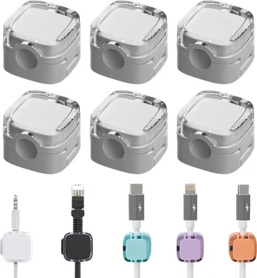 Produktbild von Magnetic Cable Clips – Selbstklebende Kabelorganizer in Transparent Weiß, Für Schreibtisch, Nachttisch, Ladekabel