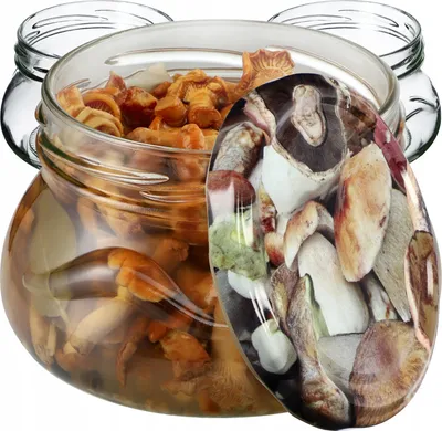 Obrázek produktu pro KADAX zavařovací sklenice s víčkem "Raja", zavařovací sklenice, 300 ml, 100 kusů, víčko s houbovým vzorem