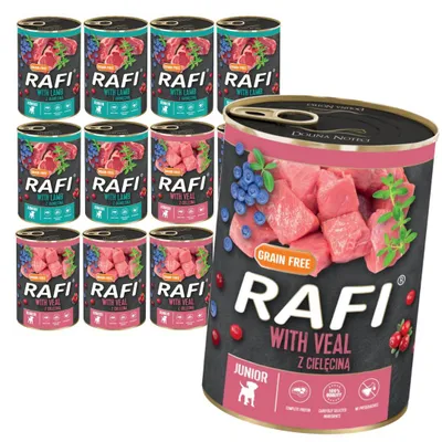 Zdjęcie produktu dla Rafi 12x400g Bezzbożowa Mokra Karma Dla Szczeniąt Cielęcina i Jagnięcina