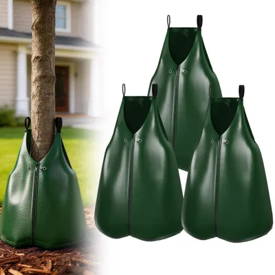 Image de Lot de 3 sacs d'arrosage pour arbres CEEDIR 75 L, vert, en PVC résistant aux UV, arrosage goutte à goutte pendant 6 à 8 heures, arrosage automatique des racines pour arbres et arbustes