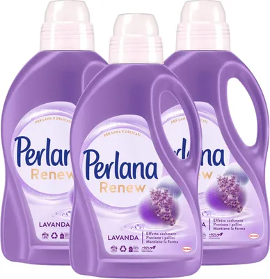 Produktbild von Perlana Wolle und zarte Pflege der Fasern Flüssigwaschmittel Lavendel Waschmaschine und Handwäsche - 3 Flaschen à 1,44 l