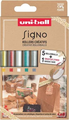 Produktbild von Uni-ball Gelstift Glitzer-Set Weihnachten mit Washi Tape - Kreatives Bastelset