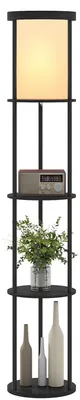 Productafbeelding van Vloerlamp met 3 schappen, rond ontwerp, afstandsbediening, voetschakelaar, instelbare lichtkleur, voor de woonkamer, zwart