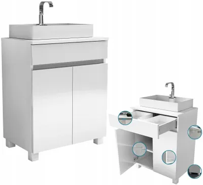 Zdjęcie produktu dla szafka komoda pod umywalkę 60 60cm biała + połysk stojąca wisząca szuflada