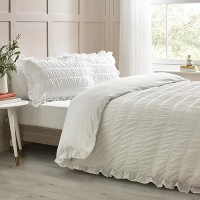 Produktbild von Bettbezug Bettwäschegarnitur Seersucker - 135 x 200 cm - Einzelbett - Weiß - Mit Kissenbezug 50 x 75 cm