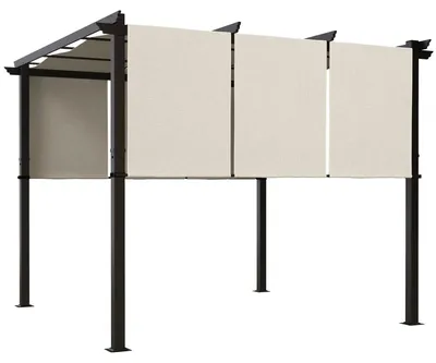 Produktbild von Gartenpergola - Pergola 3 x 3 m - Schiebbares Dach - Stahlgestell - Polyesterbespannung - Weiß
