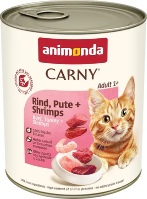 Produktbild von animonda Carny Katzen Nassfutter Rind + Pute + Shrimps (6 x 800g), getreidefreies Katzen Nassfutter ohne Zucker, mit frischen fleischigen Zutaten