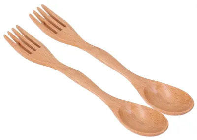 2er Set Buchenholz Löffel-Gabel-Set, 21 cm, Japanischer Stil