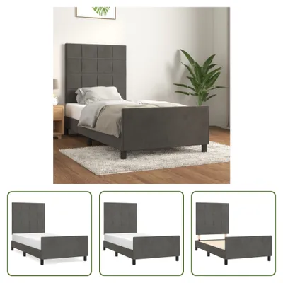 Produktbild von The Living Store Bettgestell mit Kopfteil Dunkelgrau 100x200 cm Samt