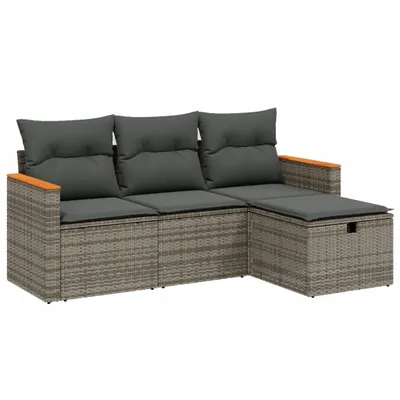 Immagine prodotto di vidaXL Set di divani da giardino 4 pezzi con cuscini in poly rattan grigio