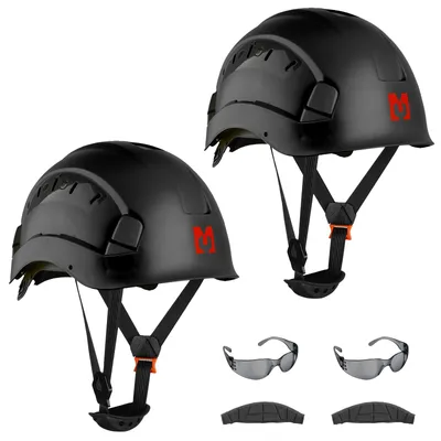 Immagine prodotto di Mustbau EN397 Casco da cantiere e di protezione con visiera antiappannamento, casco da lavoro in ABS resistente, regolabile da 53 a 63 cm, confezione da 2 pezzi, nero