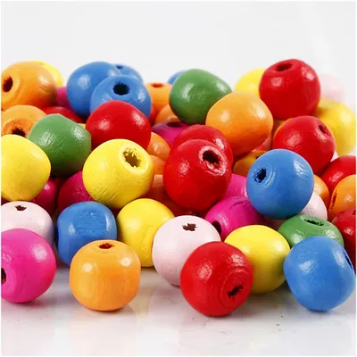 Produktbild von Holzperlen, D 10 mm, Lochgröße 2,5-3 mm, ca. 1500 Stk, Sortierte Farben, 500 g/ 1 Btl. [HOB-57123]