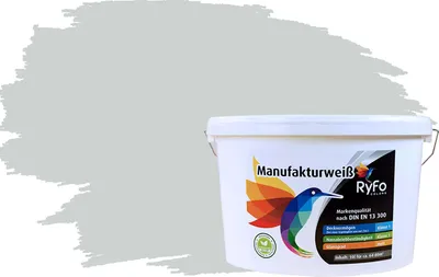 Produktbild von RyFo Colors Bunte Wandfarbe Manufakturweiß Papyrusweiß 10l - weitere Grau Farbtöne und Größen erhältlich, Deckkraft Klasse 1, Nassabrieb Klasse 1