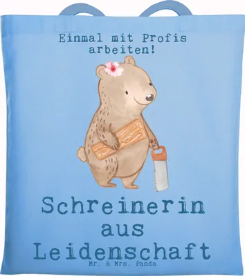 Produktbild von Mr. & Mrs. Panda Beutel Schreinerin Leidenschaft - Sky Blue - Geschenk, Shopping Tasche, Baumwolltasche, Laptoptasche, festival, Schultasche