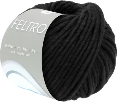 A ball of black yarn with a label.