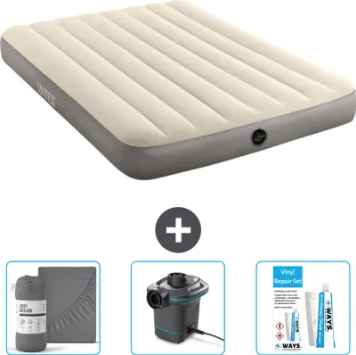 Produktbild von Intex Airbed - Doppelbett - 137 x 191 x 25 cm - Beige - Im Lieferumfang enthalten Spannbettuch - Pumpe en Reperaturset